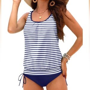 Navy Stripe Tankini Swim Top and Bottom Set - Women's Swim